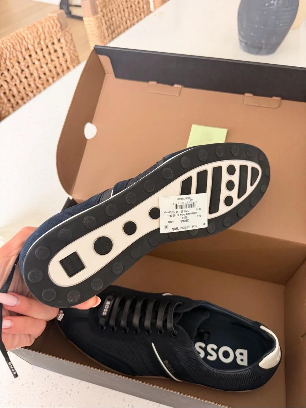 Boss Navy Low-Top Mesh & Suede Sneaker